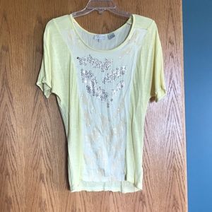 Yellow sequined short sleeve blouse
